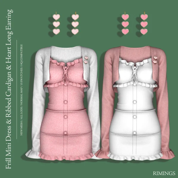 Rill mini dress & ribbed cardigan & earring » Free Sims Mods